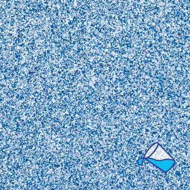 The name of this aquaBRIGHT color swatch is "Ice Ice Bay Bay". It's a sample of a light-colored pool finish. The surface is composed of a dense mix of tiny, irregularly shaped white, and blue specks, giving it a speckled, granite-like appearance.