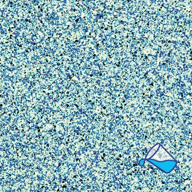 The name of this aquaBRIGHT color swatch is "Marrakesh". It's a sample of a light-colored pool finish. The surface is composed of a dense mix of tiny, irregularly shaped yellow, black, blue and green specks, giving it a speckled, granite-like appearance.